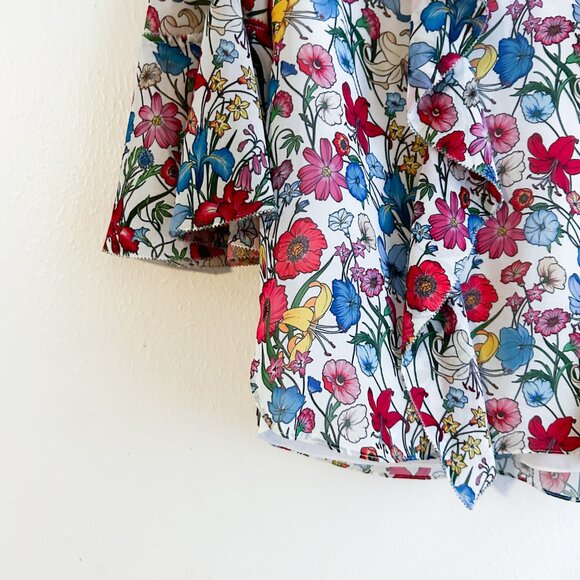 ELIE TAHARI Floral Ruffle 3/4 Bell Sleeve Blouse - Picture 8 of 9